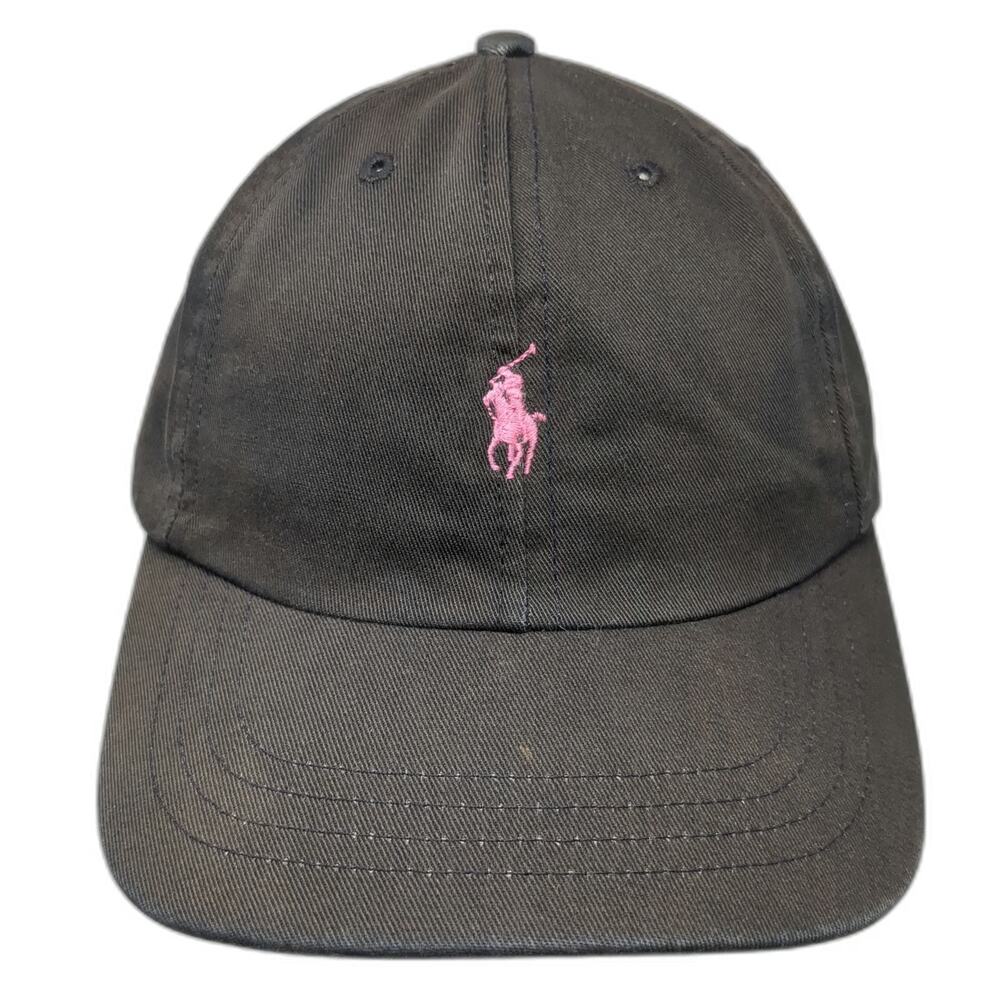 Ralph Lauren Black Label Black Pink Pony Embroidered Logo Slideback Hat Vintage